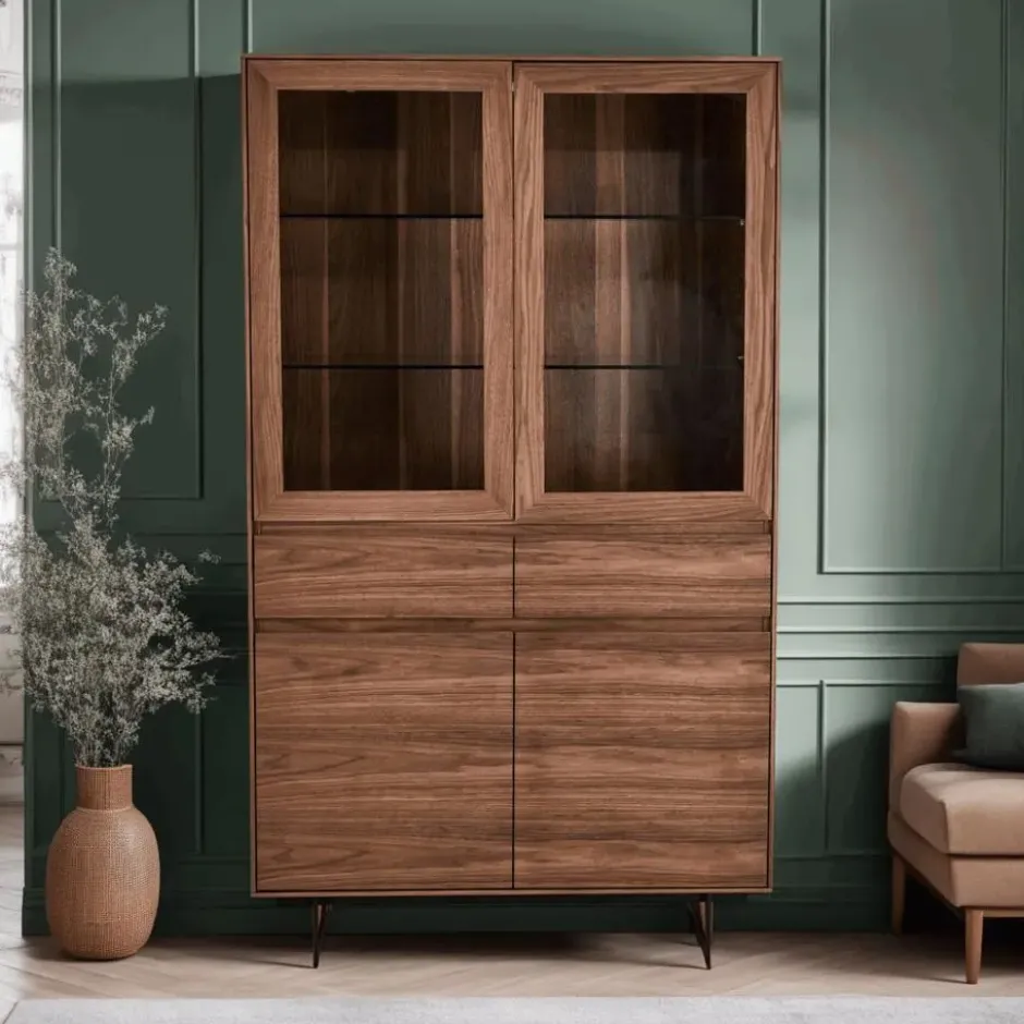 Vitrinekast190cm - Bruin Eikenhout - 110x45x190cm