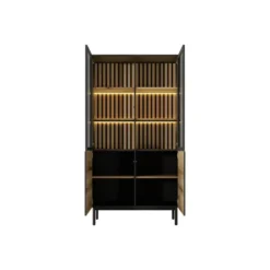 Vitrinekast LABENIA - 100.1 cmx39.4 cmx188.4 cm - Zwart Natuurlijk licht Hout