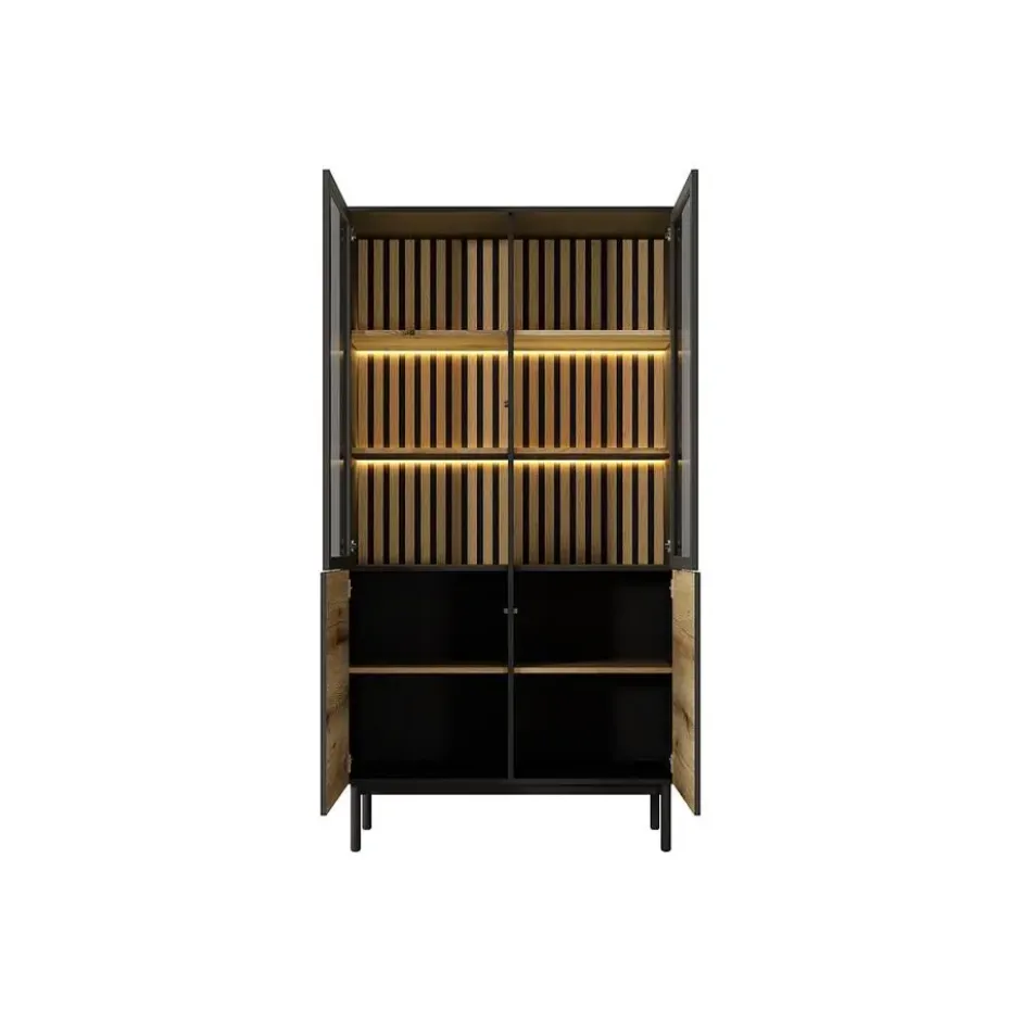 Vitrinekast LABENIA - 100.1 cmx39.4 cmx188.4 cm - Zwart Natuurlijk licht Hout