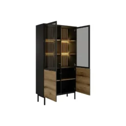 Vitrinekast LABENIA - 100.1 cmx39.4 cmx188.4 cm - Zwart Natuurlijk licht Hout