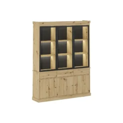 Vitrinekast MARSORIA - 172.5 cmx39.6 cmx217.8 cm - Zwart Natuurlijk licht Glas