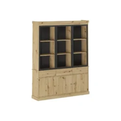 Vitrinekast MARSORIA - 172.5 cmx39.6 cmx217.8 cm - Zwart Natuurlijk licht Glas