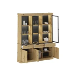 Vitrinekast MARSORIA - 172.5 cmx39.6 cmx217.8 cm - Zwart Natuurlijk licht Glas