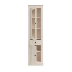 Vitrinekast Mille met deuren en lade – massief grenen – wit