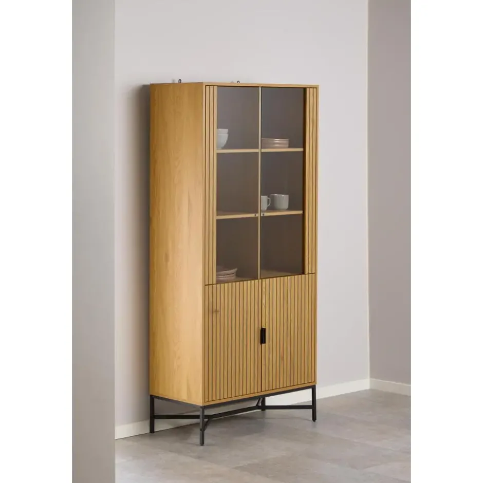Vitrinekast Naturel Eikenlook - 80x40x180cm - Juna
