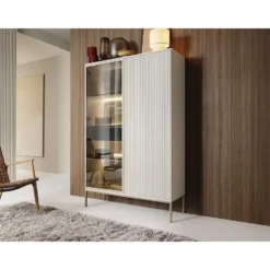 Vitrinekast OVILA - 103.5 cmx39 cmx165.5 cm - Beige Glas Hout paneel