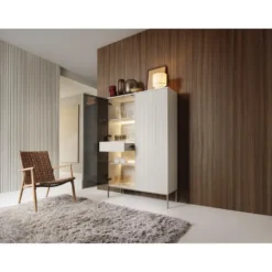 Vitrinekast OVILA - 103.5 cmx39 cmx165.5 cm - Beige Glas Hout paneel