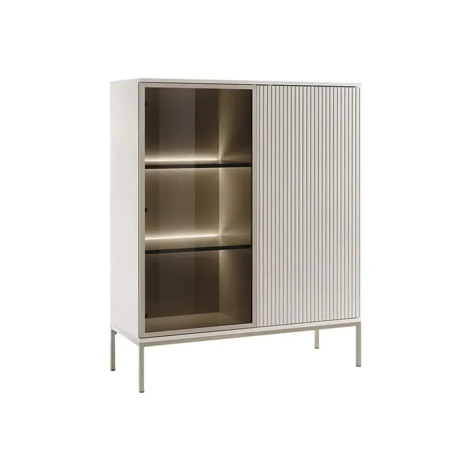 Vitrinekast OVILA - 103.5 cmx39 cmx125.5 cm - Beige Glas Hout paneel