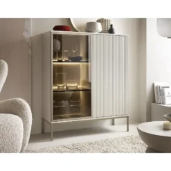 Vitrinekast OVILA - 103.5 cmx39 cmx125.5 cm - Beige Glas Hout paneel