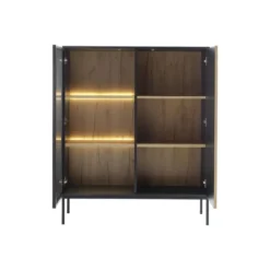Vitrinekast OVILA - 103.5 cmx39 cmx125.5 cm - Zwart Natuurlijk licht Glas Hout