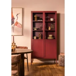 Vitrinekast Renee - steenrood- 210x100x40 cm