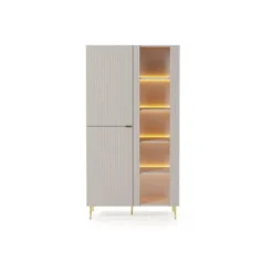 Vitrinekast YESINIA - 100 cmx44.8 cmx189 cm - Beige Glas Hout paneel
