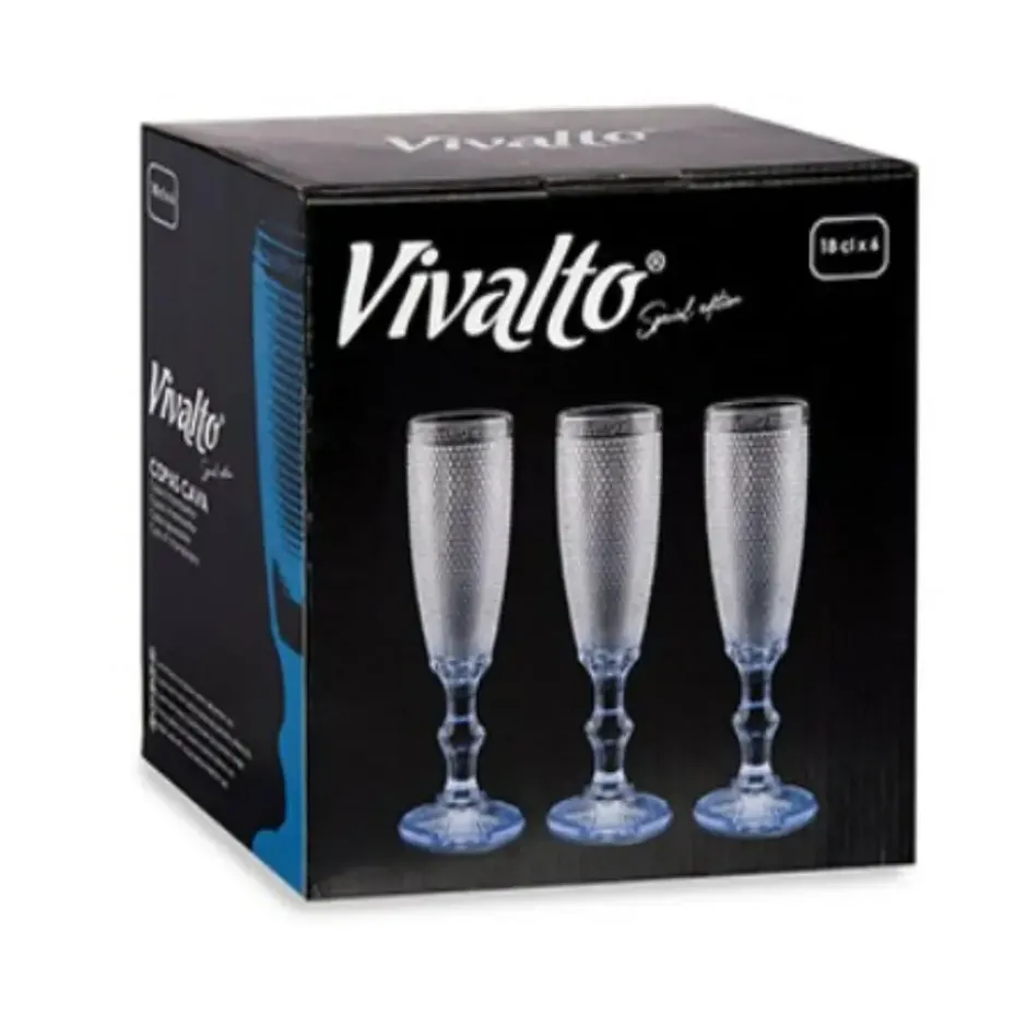 Vivalto Champagneglazen Monaco serie - 6x blauwe voet 180 ml