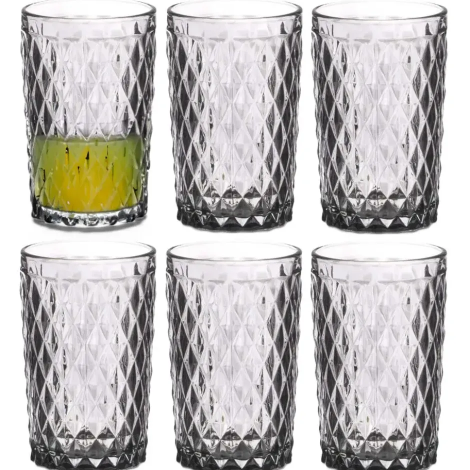 Vivalto Drinkglazen Diamonds - grijs glas - 6x - 370 ml