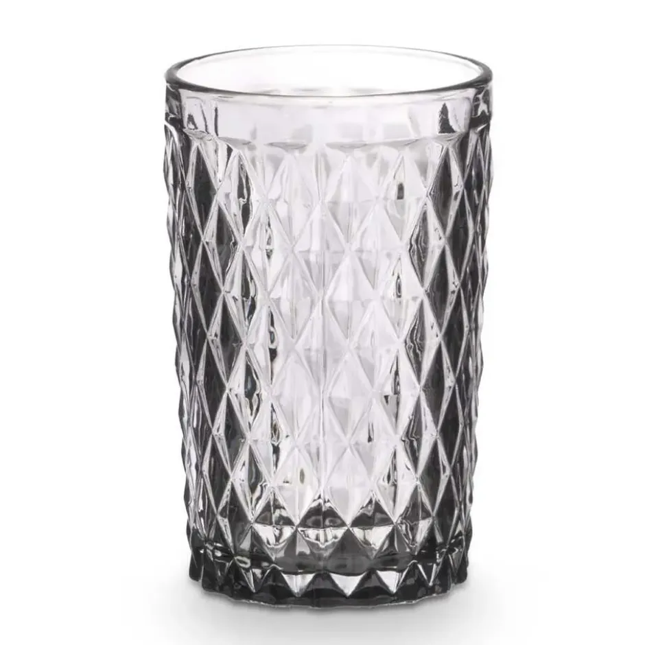 Vivalto Drinkglazen Diamonds - grijs glas - 6x - 370 ml