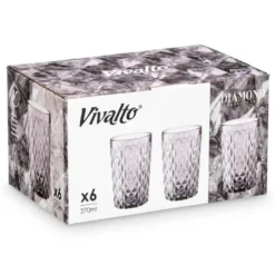 Vivalto Drinkglazen Diamonds - grijs glas - 6x - 370 ml