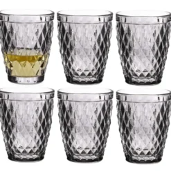 Vivalto Drinkglazen Diamonds - grijs glas - 6x - 250 ml