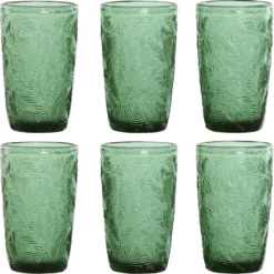 Vivalto Drinkglazen Tropical Palms - groen - 6x - 370 ml