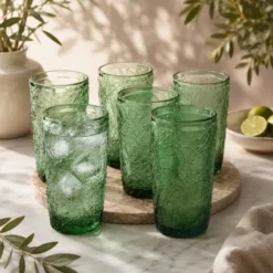 Vivalto Drinkglazen Tropical Palms - groen - 6x - 370 ml