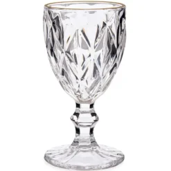 Vivalto Wijnglazen - 6x - kristal look - gouden rand - 254 ml