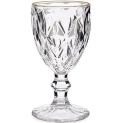 Vivalto Wijnglazen - 6x - kristal look - gouden rand - 254 ml