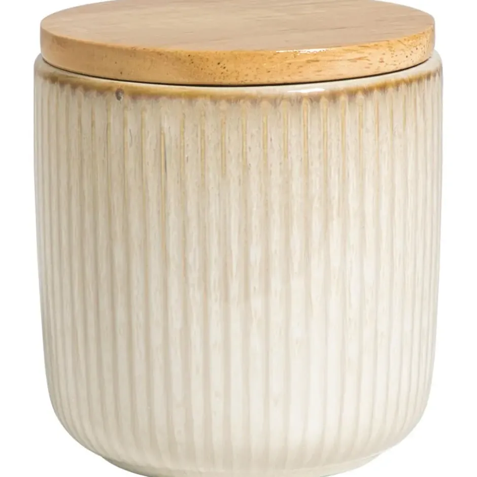 Voorraadpot Ribbel zandkleur stoneware - 11,8xØ10,7 cm