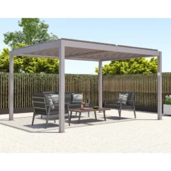 Vrijstaande pergola AMADORA - 395 cmx305 cmx220 cm - Taupe Metaal