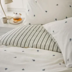 Walra - Dekbedovertrek Remade Blossom Lines - 200x220 cm - Off White / Groen