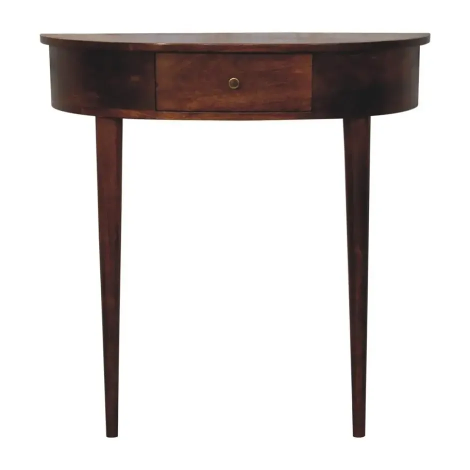 Wandgemonteerde kastanjehouten console zonder rugleuning, 1 lade, bruin
