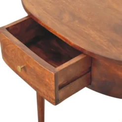 Wandgemonteerde kastanjehouten console zonder rugleuning, 1 lade, bruin