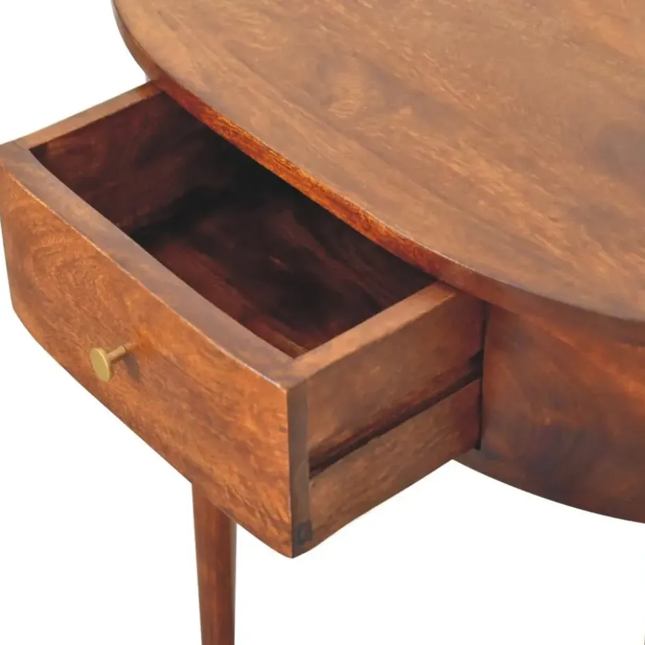 Wandgemonteerde kastanjehouten console zonder rugleuning, 1 lade, bruin