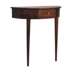 Wandgemonteerde kastanjehouten console zonder rugleuning, 1 lade, bruin