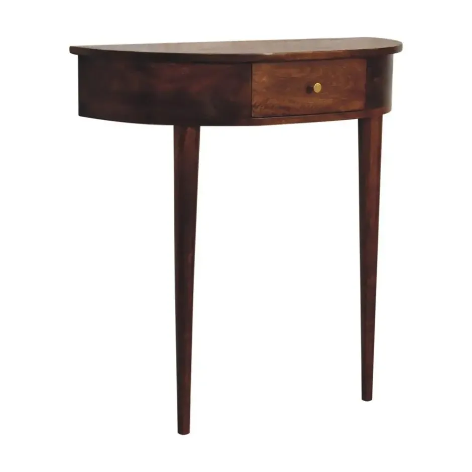 Wandgemonteerde kastanjehouten console zonder rugleuning, 1 lade, bruin