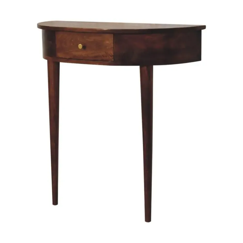 Wandgemonteerde kastanjehouten console zonder rugleuning, 1 lade, bruin