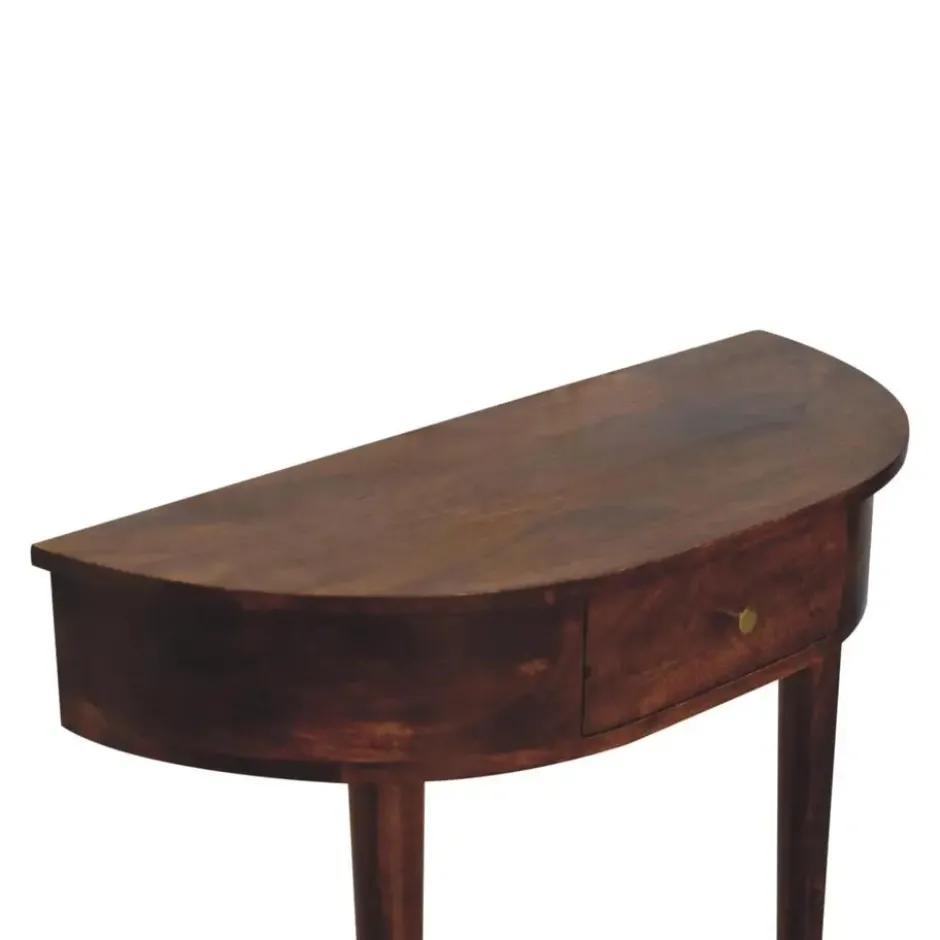 Wandgemonteerde kastanjehouten console zonder rugleuning, 1 lade, bruin