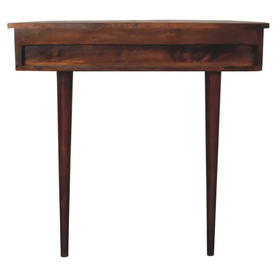 Wandgemonteerde kastanjehouten console zonder rugleuning, 1 lade, bruin