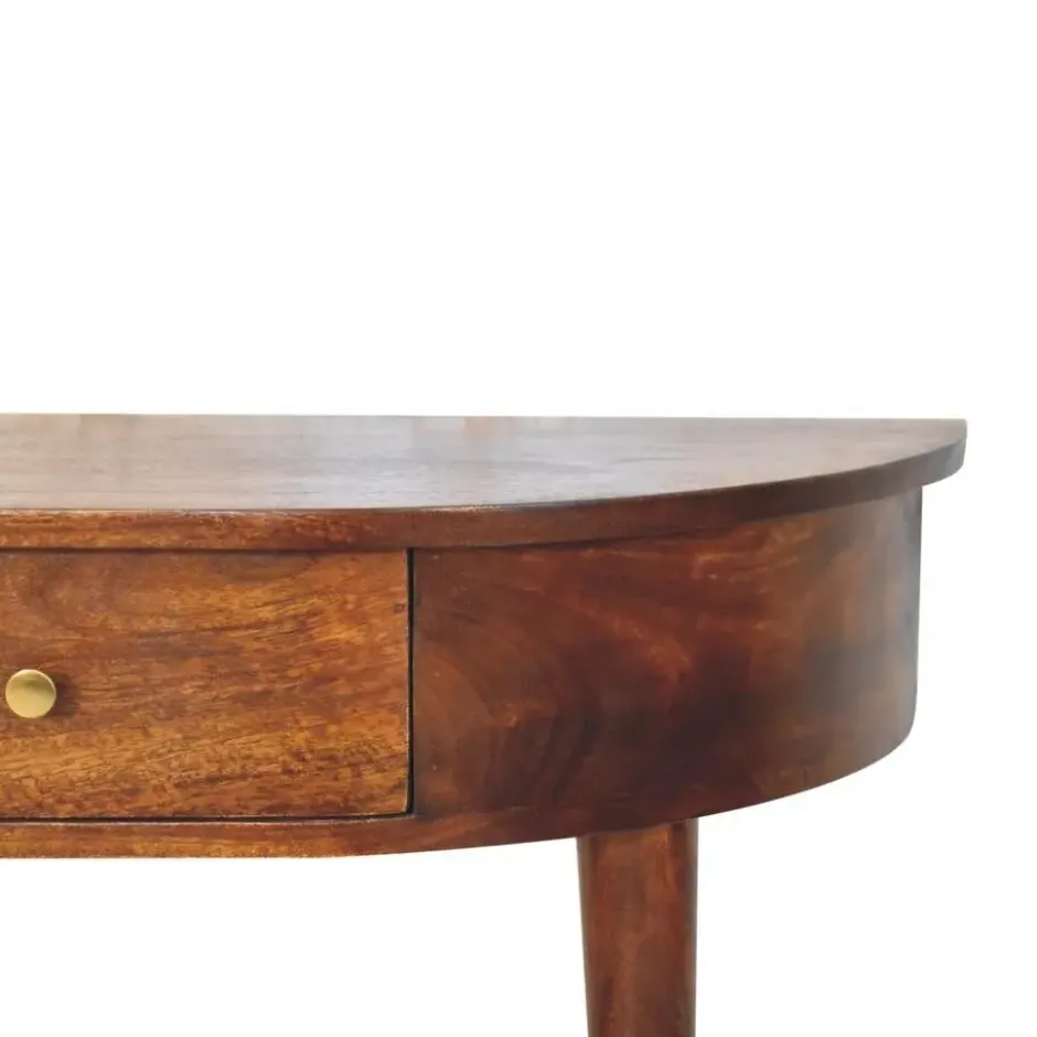 Wandgemonteerde kastanjehouten console zonder rugleuning, 1 lade, bruin