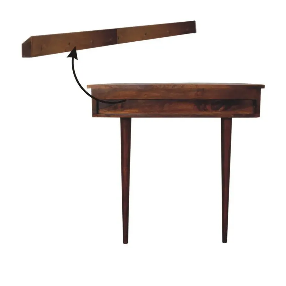 Wandgemonteerde kastanjehouten console zonder rugleuning, 1 lade, bruin