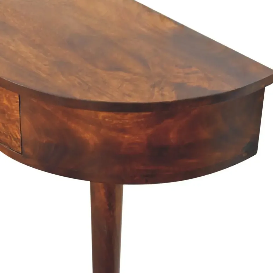 Wandgemonteerde kastanjehouten console zonder rugleuning, 1 lade, bruin