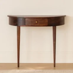 Wandgemonteerde kastanjehouten console zonder rugleuning, 1 lade, bruin