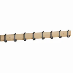 Wandkapstok - Kapstok met 8 Zwarte Haken - 88 cm - Lichte Eik