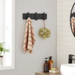 Wandkapstok met 6 Haken - compacte houten Muurkapstok - Zwart