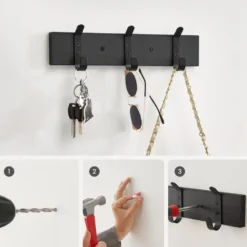 Wandkapstok met 6 Haken - compacte houten Muurkapstok - Zwart