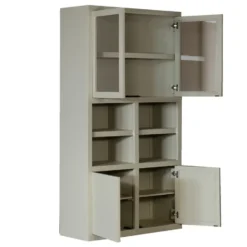 Wandkast Beige Mangohout - Glazen Deuren - 120x45x220cm - Xander