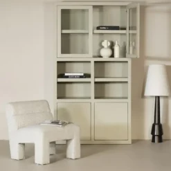 Wandkast Beige Mangohout - Glazen Deuren - 120x45x220cm - Xander