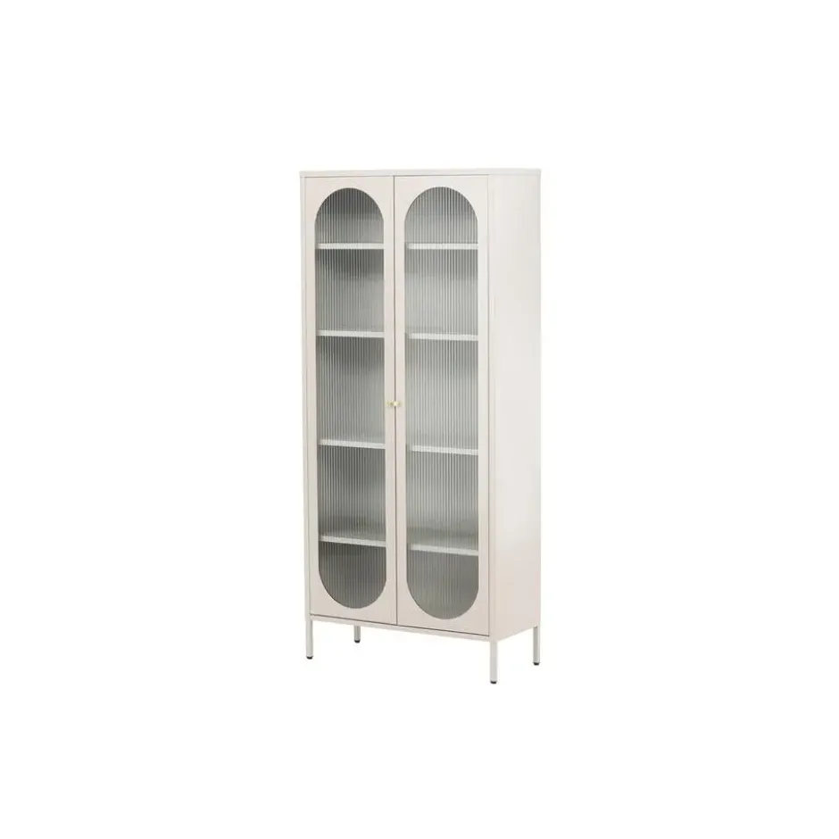 Wandkast Beige Metaal/Glas - 80x35x180cm - Lima