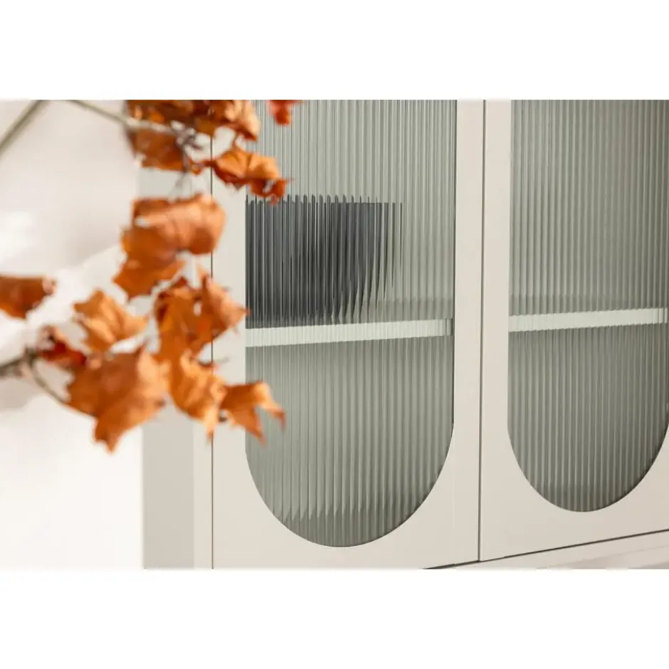 Wandkast Beige Metaal/Glas - 80x35x180cm - Lima
