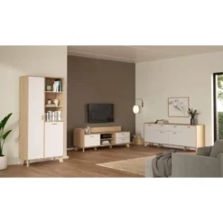 Wandkast Wit/Naturel - 90x40x190cm - Ikast