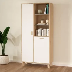 Wandkast Wit/Naturel - 90x40x190cm - Ikast