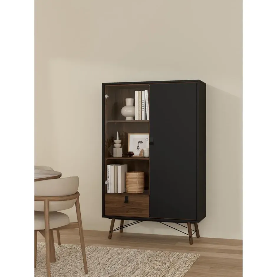 Wandkast Zwart/Bruin - 100x40x160cm - Ry